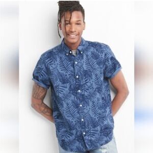 GAP Men's Blue Leaf Print Shirt Size Medium